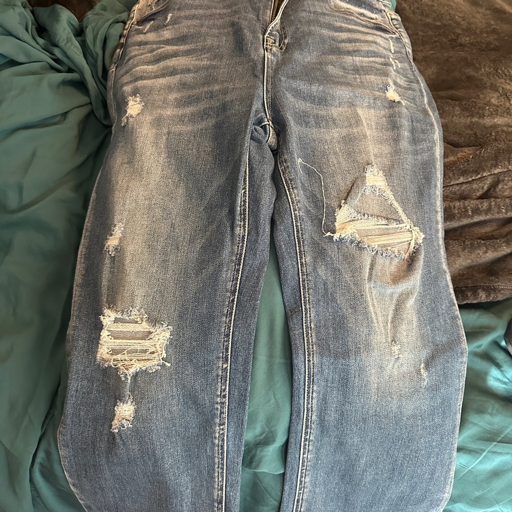Risen high waist distressed capri denim 1X